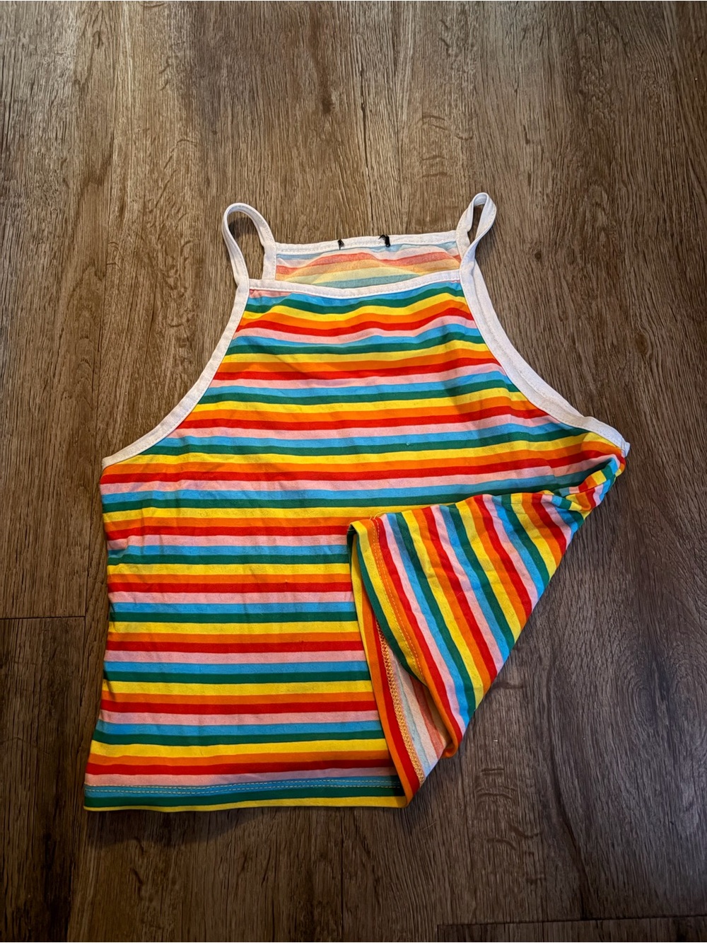 Girls' Rainbow Stripe Tank Top - White Trim - Picture 2 of 3